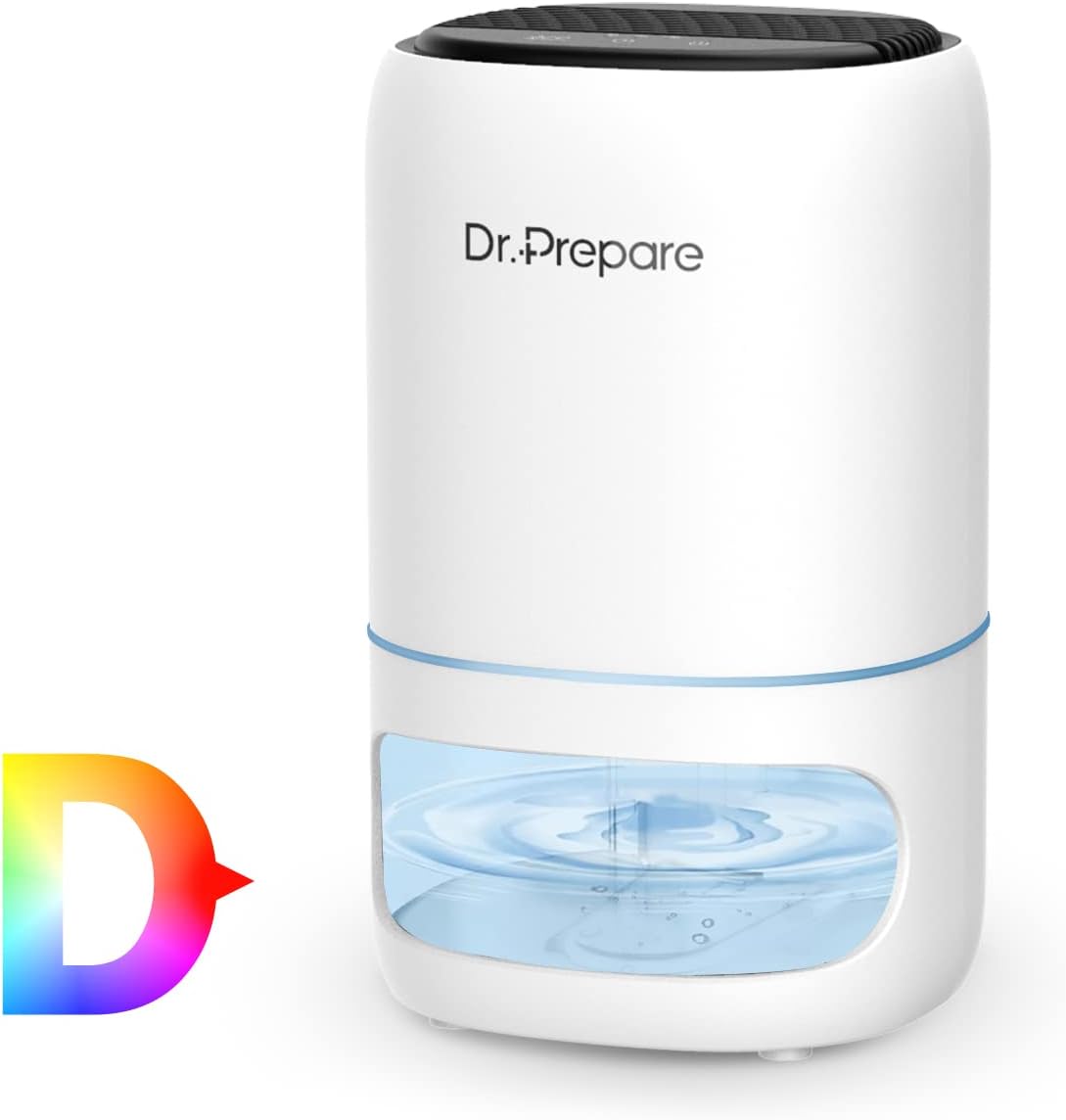 DR.PREPARE Dehumidifiers for Home, 2-in-1 Dehumidifier and Air Purifier with Filter, Auto Off & Timer, Ultra Quiet, Low Energy Portable Small Electric 1000ml Dehumidifier for Bedroom Bathroom Wardrobe.