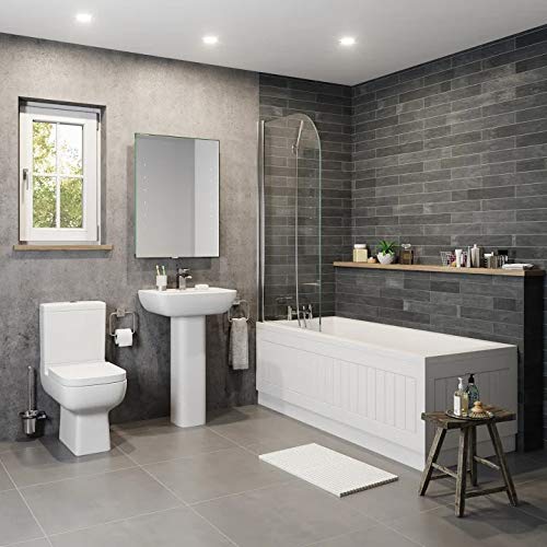 Affine Bathroom Suite Square 1700mm Bath Single Ended Basin Sink Close Coupled Toilet.