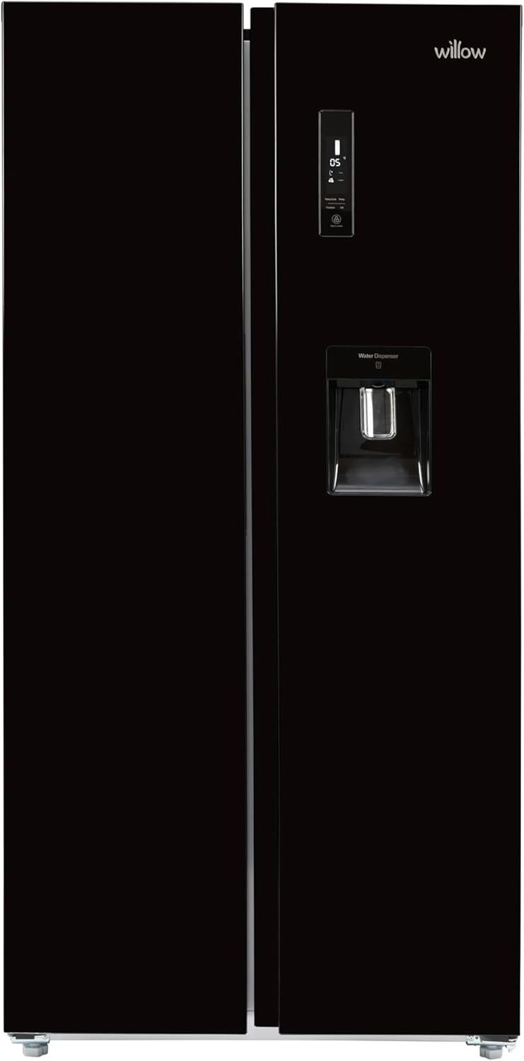 Willow WSBS84DB 433L Total No Frost American Style Fridge Freezer with Adjustable Thermostat, Water Dispenser, Mark-Proof Finish, 2 Year Warranty - Black.