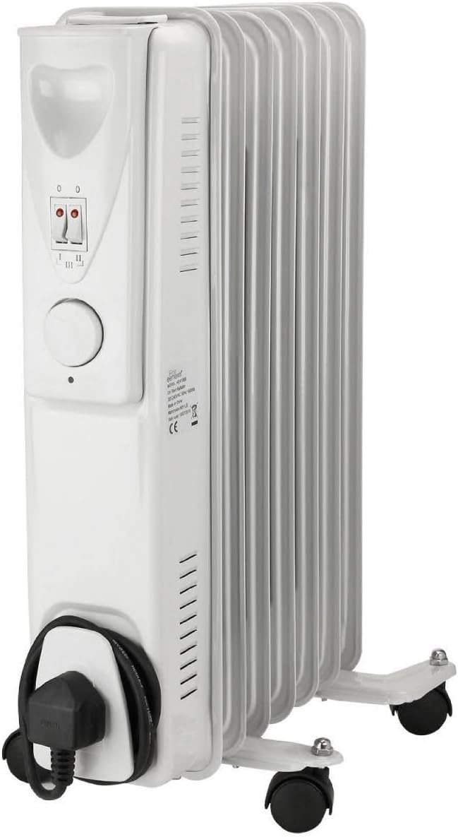 Daewoo Oil Filled 800W Portable Radiator with Thermostat and Temperature Control - Ideal for Home, Garage or Office - White.