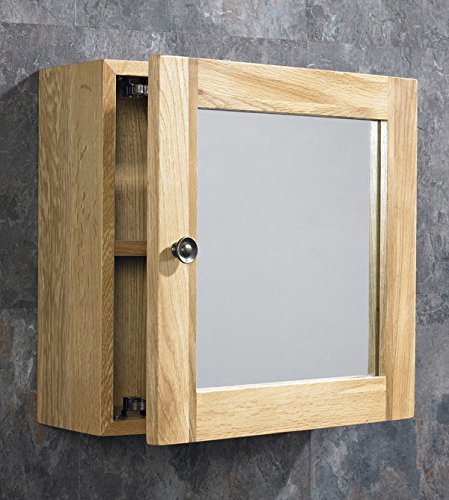 Clickbasin Solid Oak Wall Mounted Single Door Bathroom Mirror Cabinet.