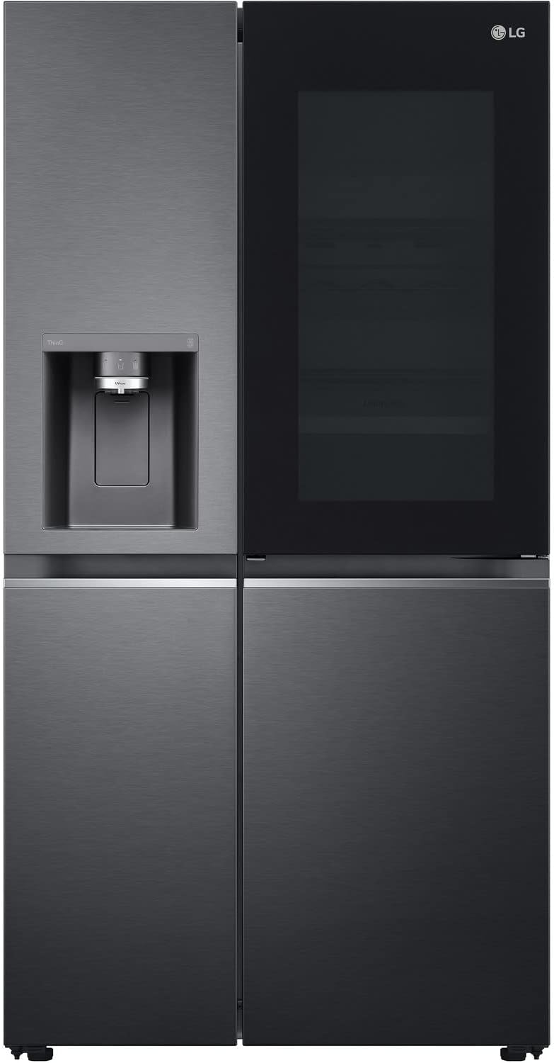 LG InstaView ThinQ American Fridge Freezer With Plumbed Ice And Water Dispenser - Matte Black.