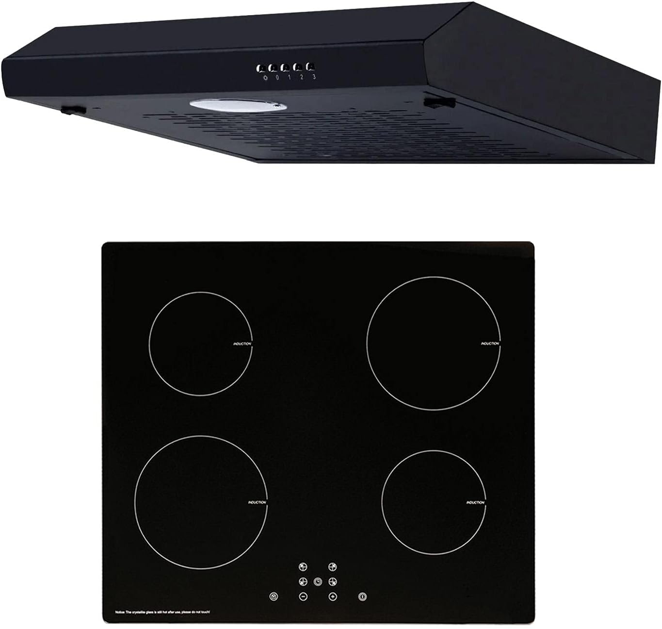 SIA 60cm Black 4 Zone Touch Control Induction Hob & Visor Cooker Hood Extractor.