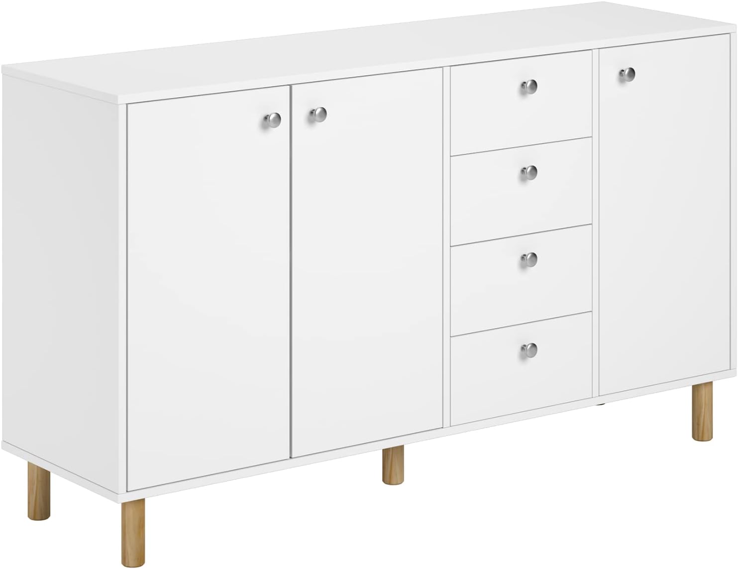 FirFurd Sideboard for Living Room White Sideboard Storage Cabinet Freestanding Cupboard Large Chest of 4 Drawers with 3 Doors 140x40x80cm Wooden.