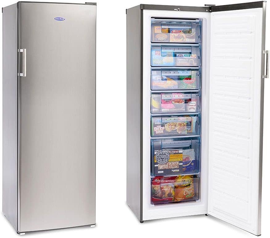 Iceking 170x60cm 242 Litre Tall Freezer with 7 Freezer Compartments, Adjustable Thermostat and Feet- 2 Year Guarantee (Silver).