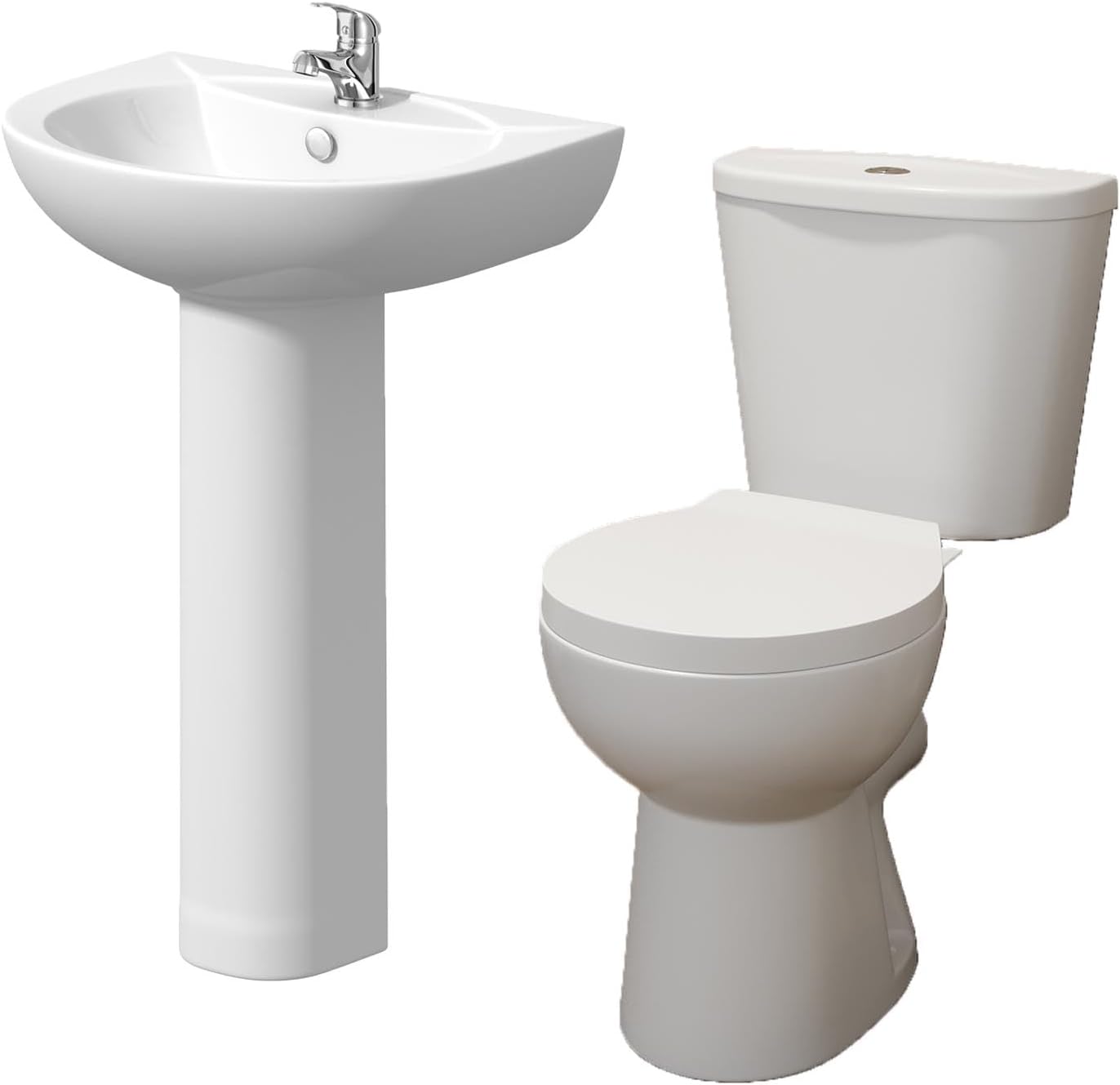 BAYSTONE Modern Bathroom Close Coupled Toilet Basin Sink Pedestal Set Cloakroom Bathroom Suite.