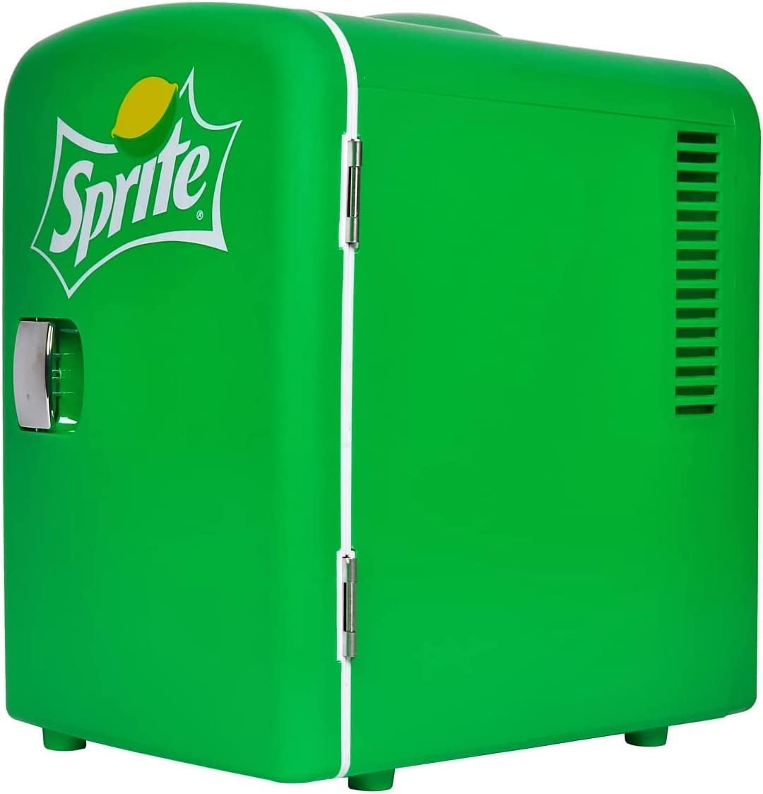 Coca Cola SP04 AZ Sprite 4L 6 Can Portable Cooler/Warmer, Compact Personal Travel Mini Fridge for Snacks Lunch Drinks Cosmetic, Includes 12V and AC Cords,Desk Accessory (Green).