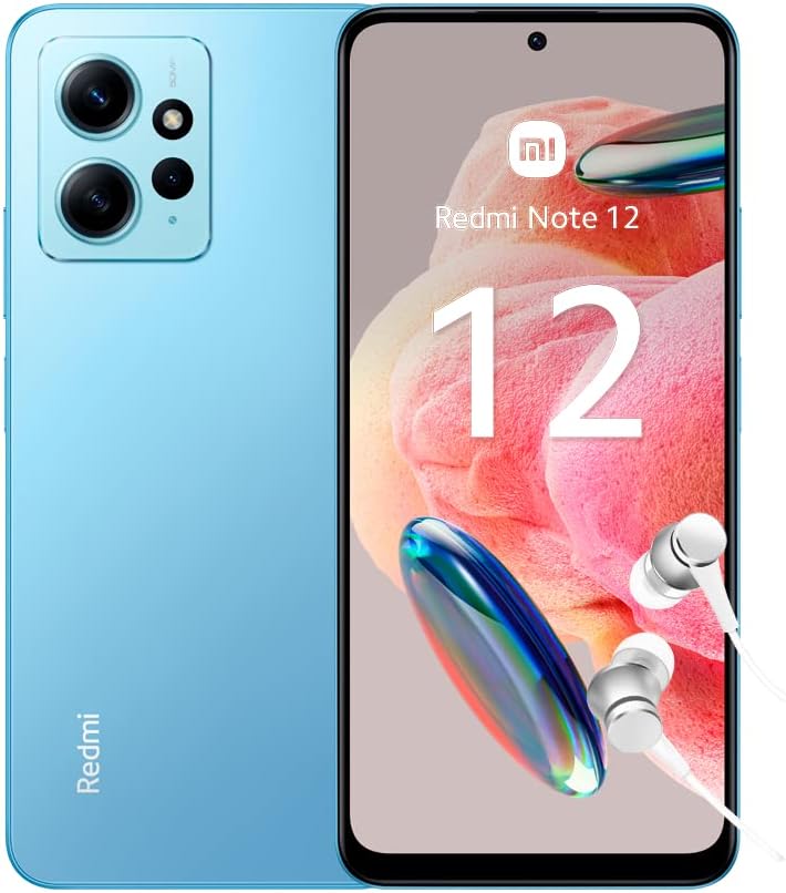 Xiaomi Redmi Note 12 Smartphone, 4 + 128 GB, 6.67 Inch FHD+ AMOLED DotDisplay, 5,000 mAh, 50 MP Camera, 33 W Fast Charging, Dual SIM, Ice Blue (UK Version 2 Year Warranty).