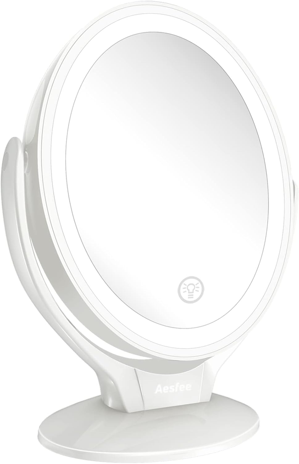 Aesfee LED Lighted Makeup Vanity Mirror Rechargeable, 1x / 7x Magnification Double Sided Magnifying Mirror with Dimmable Touch Screen, Portable Illuminated Mirror for Travel, Bathroom (White).