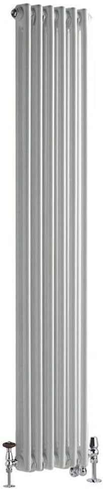 Milano Windsor - Traditional Cast Iron Style White Vertical Double Column Dual Fuel Electric Radiator with Chrome Angled Thermostatic Valves - 1500mm x 290mm.