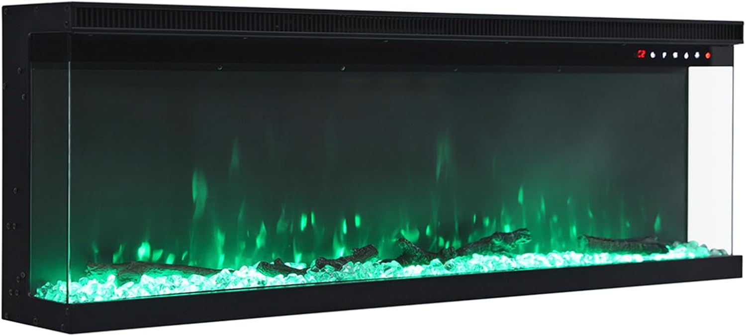 INMOZATA Electric Fire 50inch/127cm Recessed/Freestanding Electric Fireplace 3-Side Glass Display Media Wall Fire with 9 Colors Realistic LED Flame Effect Touch Remote Control & Overheat Protection.