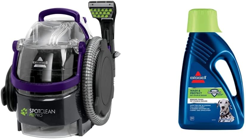 BISSELL SpotClean Pet Pro | 750W Portable Carpet Cleaner | Removes Spills, Stains and Pet Messes | includes Pet Stain Trapper Tool | Cleans Carpets, Upholstery & Car | 15588 | 2.8L | Black/Purple.