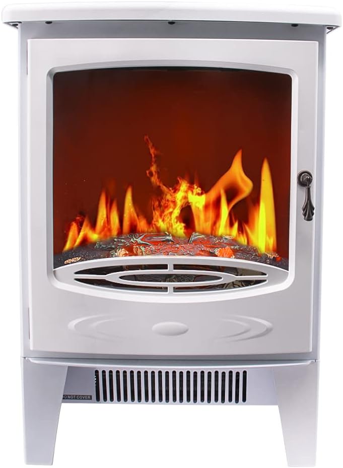 Lincsfire 1800W Freestanding Electric Fires Modern Indoor Fireplace Portable Stove Heater with Openable Door Log Burning Effect.