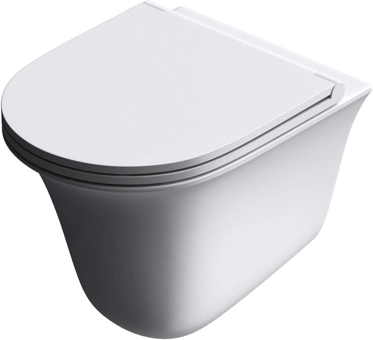 Durovin Bathrooms Ceramic Rimless Wall Hung Toilet - D Shape - Include WC Pan with Quick Release Soft Close Seat.