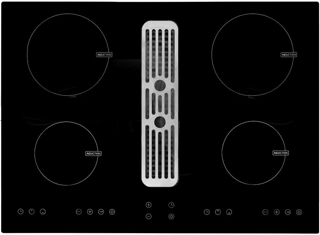 Cookology CIHDD700 70cm Electric 4 Zone Induction Hob with Built-in Downdraft Extractor Fan with 3 Speeds, Max 504m³/hour and Touch Control Panel - in Black.