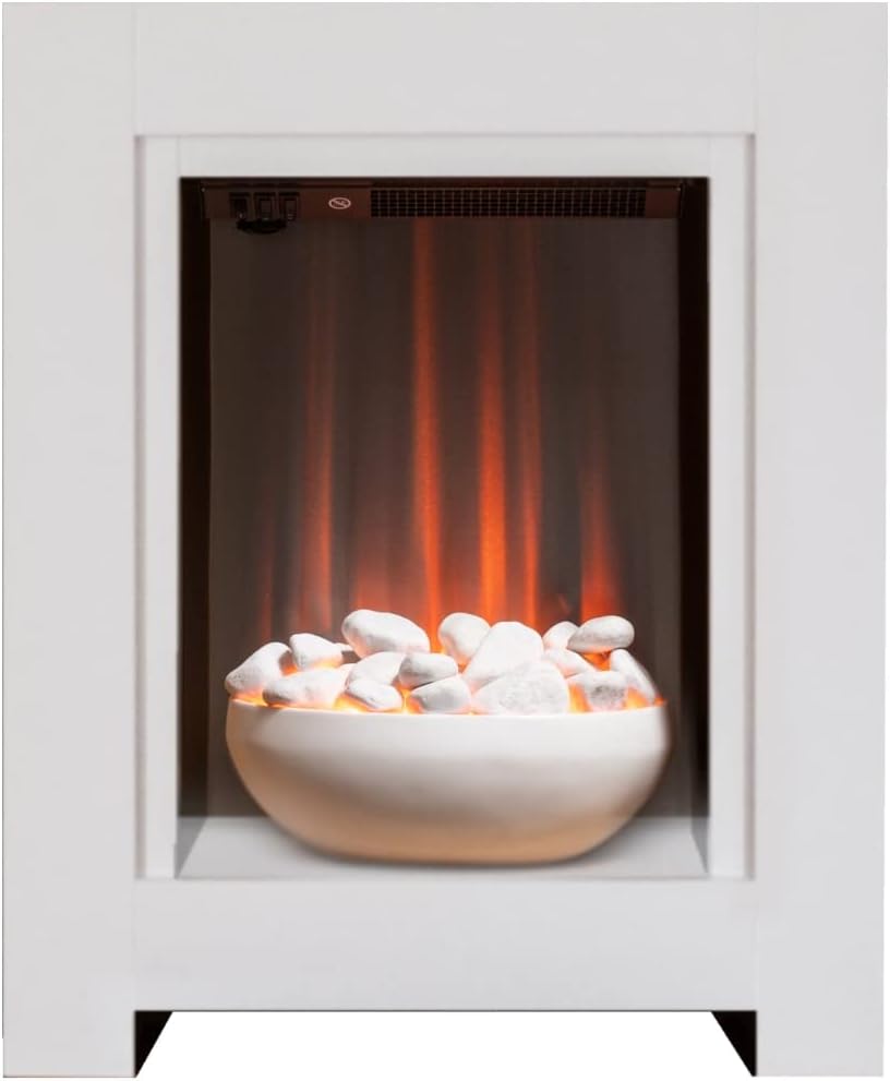 Adam Monet Fireplace Suite in Pure White with Electric Fire, 23 Inch.