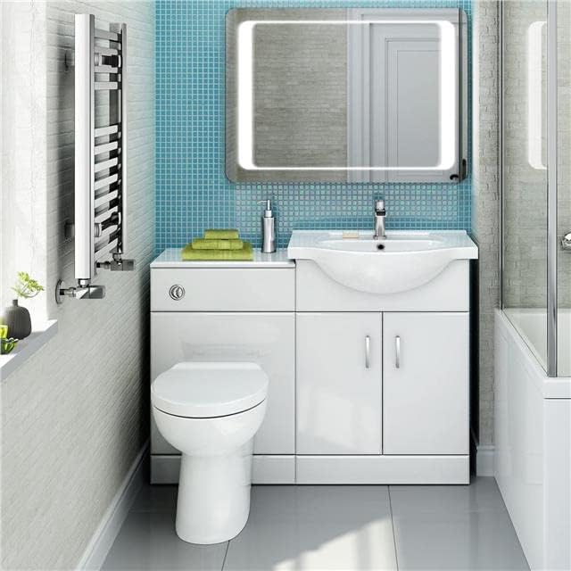 iBathUK 1048 Vanity Unit Furniture Set, Wash Basin, WC,Toilet Pan, Soft Close Toilet Seat, Concealed Cistern, Bathroom Storage Cabinet-White (Flat Pack).