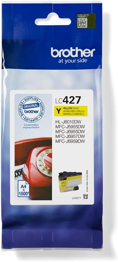 BROTHER LC-427XLY Inkjet Cartridge, Yellow, Single Pack, High Yield, Includes 1 x Inkjet Cartridge, Genuine Supplies.