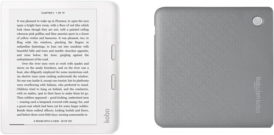 Kobo Libra 2 | eReader | 7” Waterproof Touchscreen| Glare-Free | White & Libra 2 SleepCover Case | Basic Grey | Sleep/Wake Technology | Built-in 2-Way Stand | Vegan Leather.