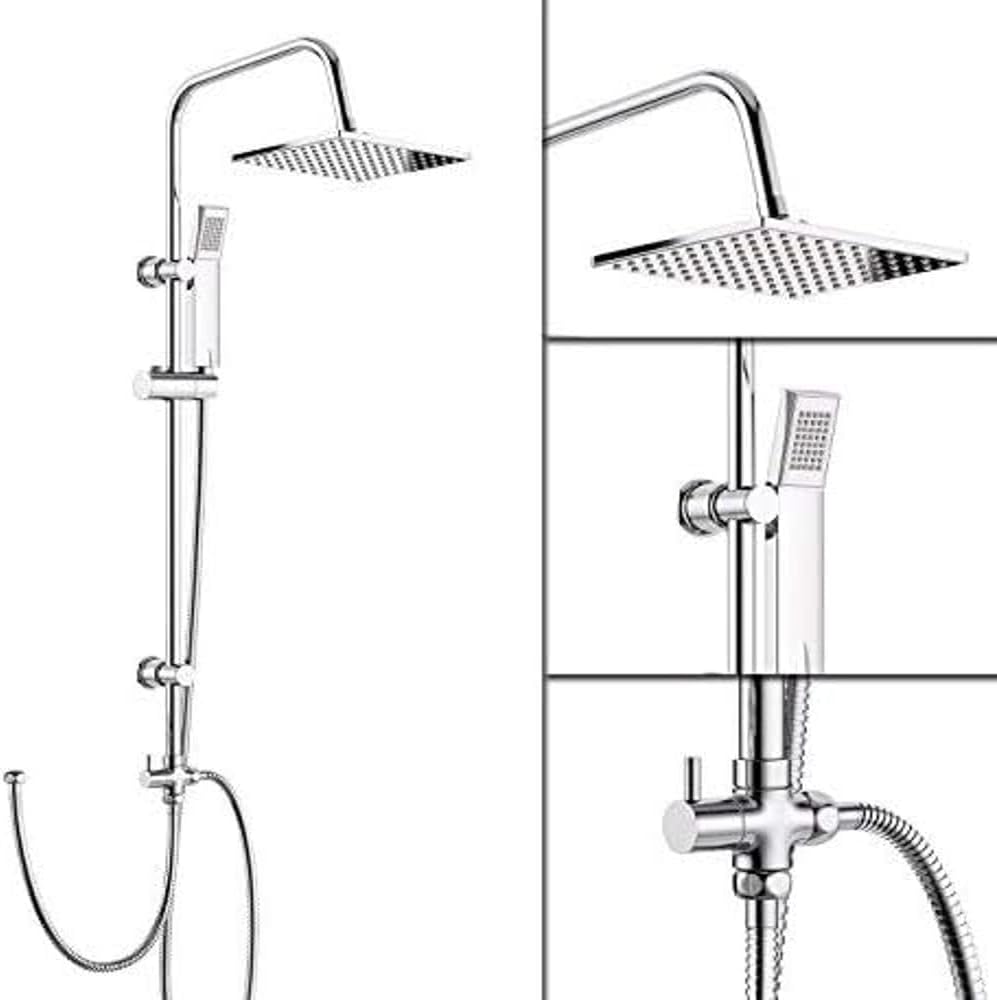 iBathUK | Modern Chrome Riser Rail Mixer Square Shower Head Kit for Bath Tap SP5106.