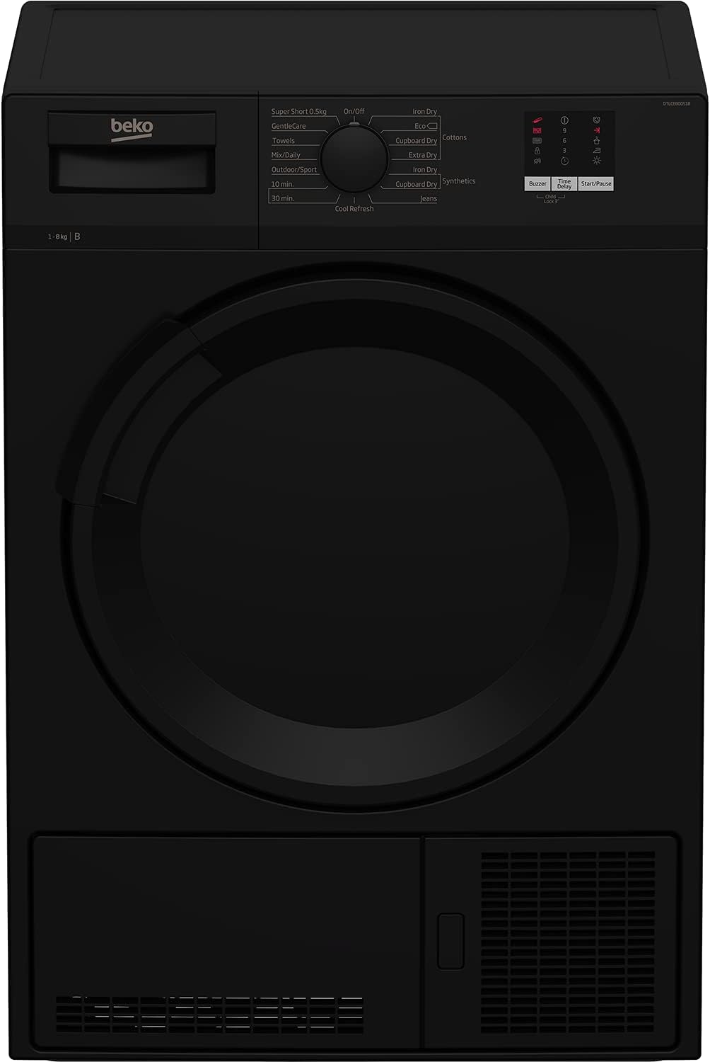 Beko DTLCE80051B Freestanding 8kg Condenser Tumble Dryer - Black.