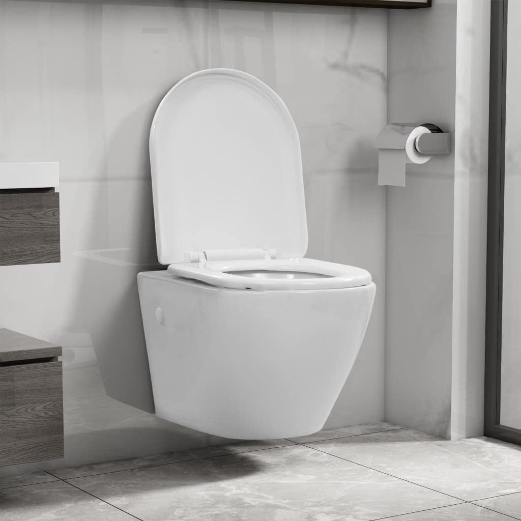 Homgoday Wall Hung Rimless Toilet Ceramic White.