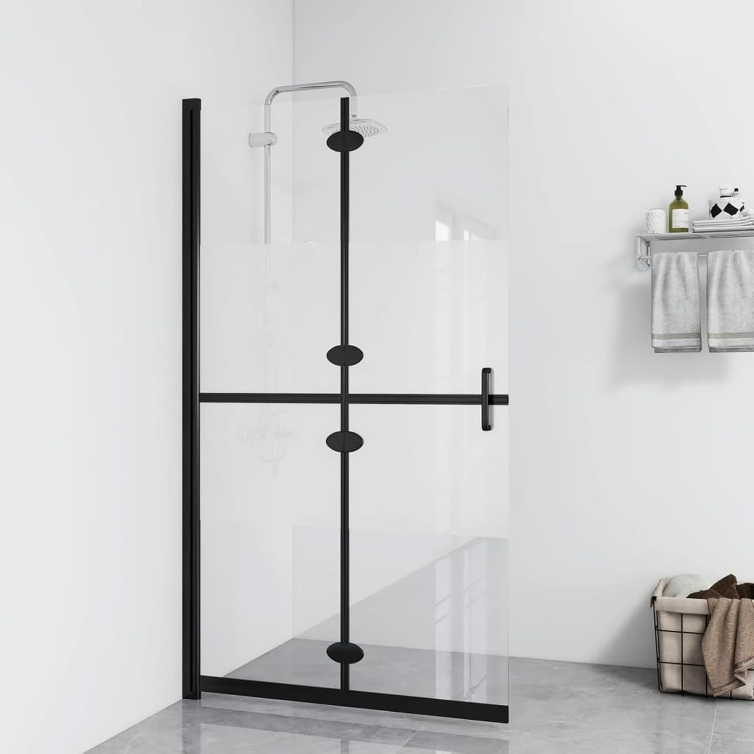 Brokky Foldable Walk-in Shower Wall Half Frosted ESG Glass 120x190 cm,Over Bath Shower Screen Door Framed Toughened Safety Clear Glass Panel Bathroom Bath Screens.