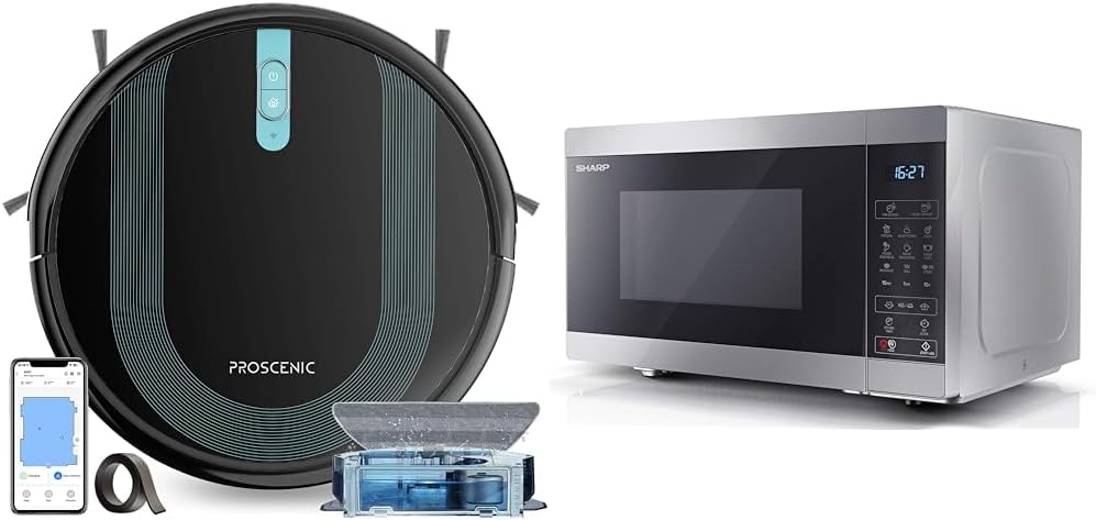 Proscenic 850T Robot Vacuum Cleaner with Mop,3000Pa Strong Suction Robotic Vacuum with Mop, Wifi/App/Alexa/Remote Control, Automatic Self-Charging,Ideal for Pet Hair,Hard Floor&Carpet,7.3cm Thin,Black.