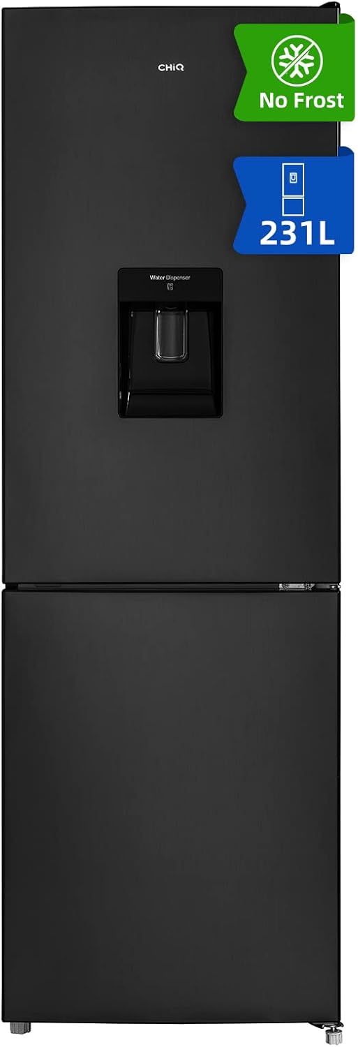 CHiQ FBM228NE4DEU, Fridge Freezer 70/30, 231L, Frost Free, Water Dispenser, 12-Year Free Warranty on The Compressor, 54cm Wide 170cm Tall, Black, 2023 New.