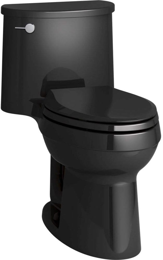 KOHLER K-3946-7 Adair Comfort Height One-Piece Elongated 1.28 GPF Toilet with Aqua Piston Flush Technology and Left-Hand Trip Lever, Black.