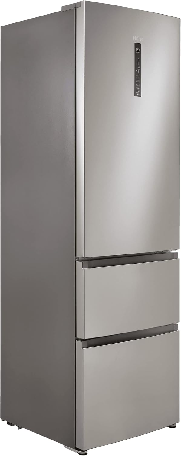 Haier HTR3619FWMG 3 Door Fridge Freezer with Non Plumbed Water Dispenser F Rated Silver - F Rated.