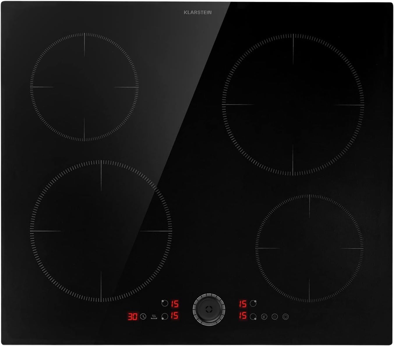 Klarstein Ceramic Hob Cooktops, 4 Zone Electric Cooker Hob, Energy Efficient Induction Cooktop w/Detachable Magnetic Knobs, 7000W Table Top Electric Hob, Touch Control, Timer, Ceramic Hobs Electric.