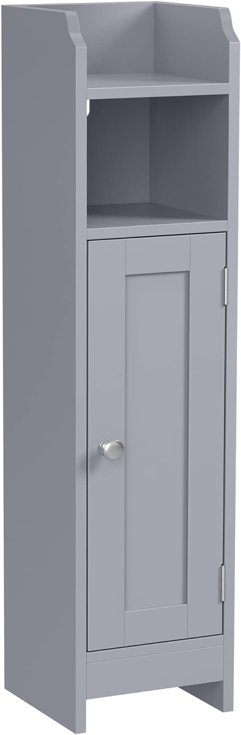 VASAGLE Slim Bathroom Floor Storage Cabinet with Door and Shelves, Freestanding Bathroom Storage Unit, Narrow Bathroom Toilet Paper Storage Cabinet, Adjustable Shelves, Dove Grey BBC310P36.