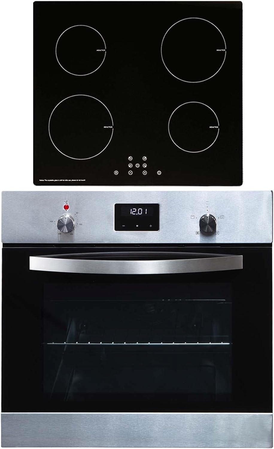 SIA SO114SS 60cm Stainless Steel Digital Electric Single Fan Oven & INDH61BL 13A Plug-in 4 Zone Induction Hob With Child Lock.