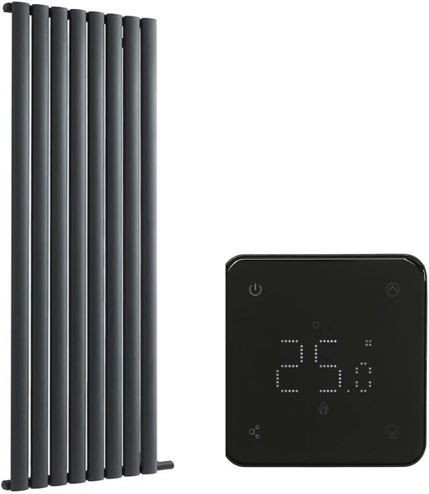 Milano Aruba Ardus - 1500W Anthracite Dry Heat Oval Panel Vertical Electric Radiator WiFi Thermostat - 1784mm x 590mm.