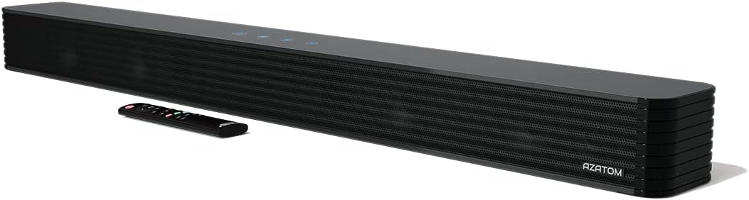 AZATOM Soundbar 120 Watts Home Theatre Speaker, 3D Surround Sound, LED Display, Touch Button, Wireless Bluetooth, Remote Control, Table & Wall Mountable, with Optical, AUX, RCA & USB (Studio Wave).