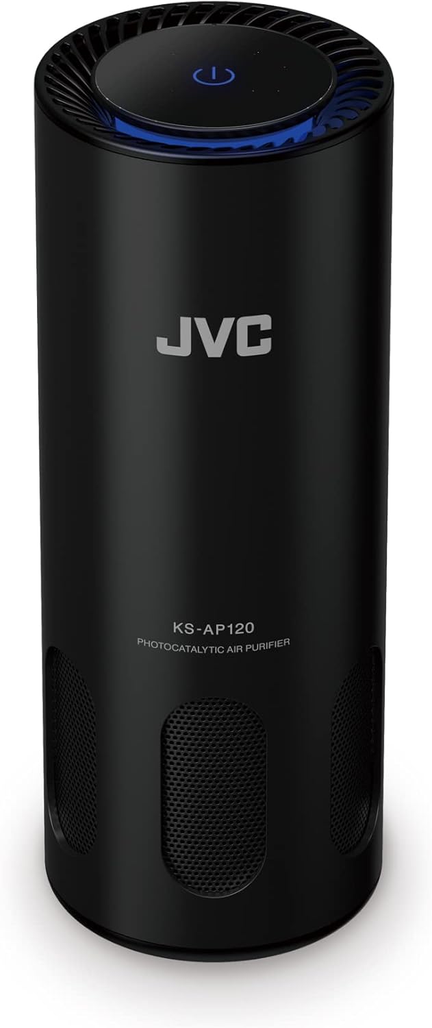 JVC KS-AP120 - Mobile Photocatalytic Air Purifier CADR 8.5 m3/h, EPA Filter E12, UV Filter, Ioniser, 2 Cleaning Levels, 12 Watt, USB Connection, Touch Control,Black.