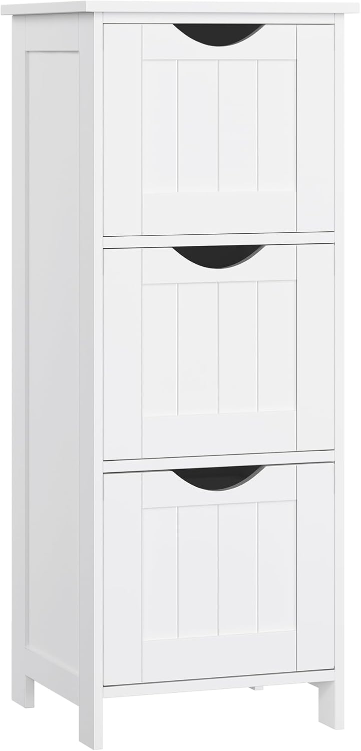 VASAGLE Bathroom Floor Storage Cabinet, Bathroom Storage with 4 Drawers, Bathroom Cabinet Freestanding, 30 x 30 x 82 cm, Modern Style, White LHC40W.