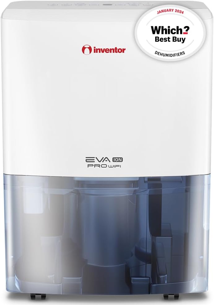 Inventor 20L/Day Dehumidifier, Digital Humidity Display,"Which?" Best Buy, Wi-Fi, Ioniser, Sleep Mode, Continuous Drainage, Laundry Drying and 24hr Timer, Low Consumption (WEE/MM0449AA).