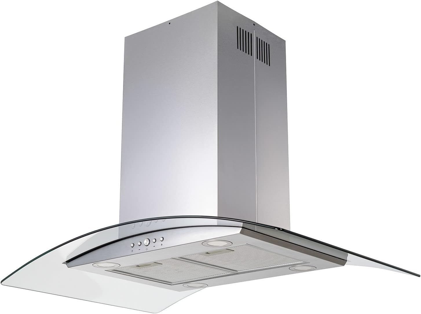 electriQ 90cm Curved Glass Island Cooker Hood - Stainless Steel.