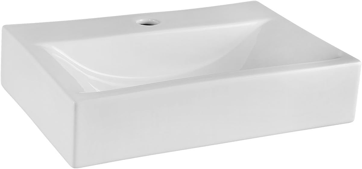 Nuie NBV179 Modern Rectangular Bathroom Counter Top Sink Basin, White.