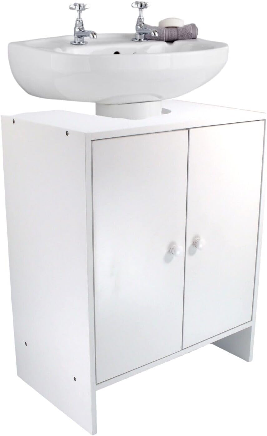 White Under Sink Bathroom Cabinet Free Standing Sink Bathroom Storage Unit, Basin Cupboard With Shelf W48 x H60 x D30cm.