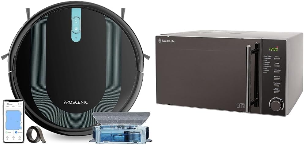 Proscenic 850T Robot Vacuum Cleaner with Mop,3000Pa Strong Suction Robotic Vacuum with Mop, Wifi/App/Alexa/Remote Control, Automatic Self-Charging,Ideal for Pet Hair,Hard Floor&Carpet,7.3cm Thin,Black.