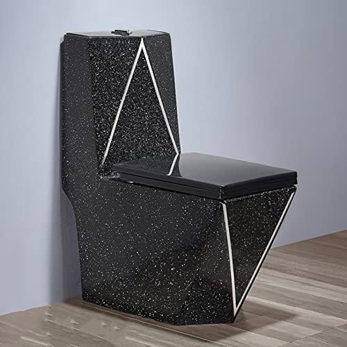 Diamond Shape Toilet, Black Bright Spotted One Piece Toilet Household Luxurious Quiet Comfortable Seat Height Elongated Dual Flush European Style Flush Toilet (A 400mm).