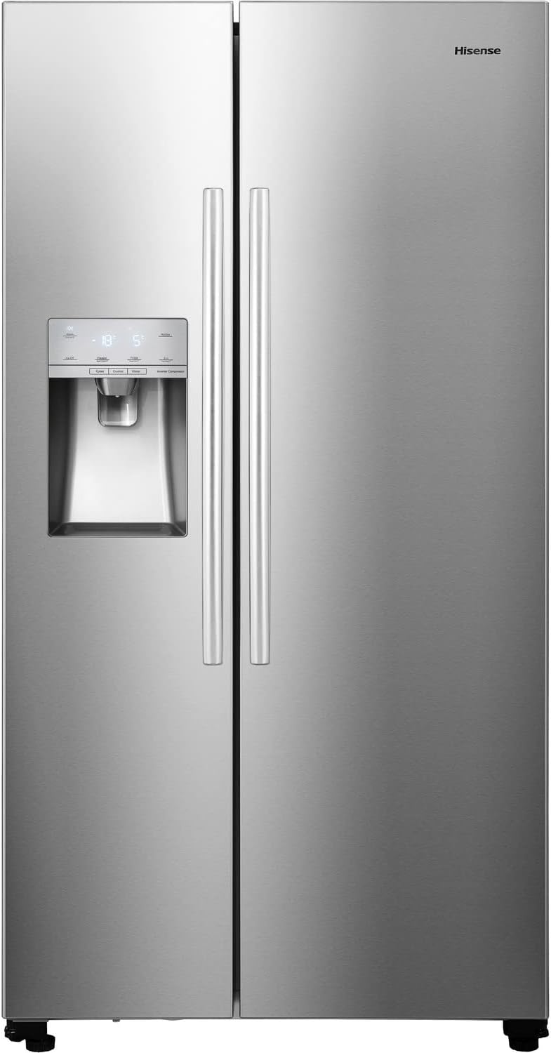 Hisense RS694N4IBF Freestanding Side-by-Side Door American Fridge Freezer 562L 91 x 178.6 x 74.3 cm (W x H x D), Black, Varnished Door.