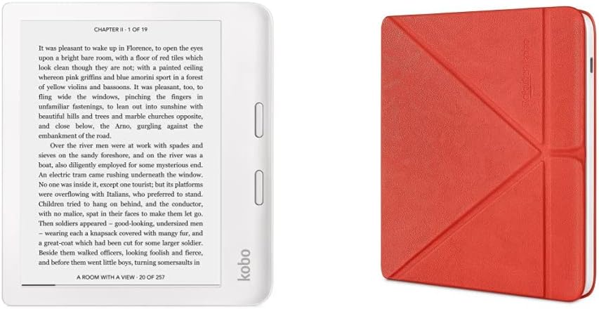 Kobo Libra 2 | eReader | 7” Waterproof Touchscreen| Glare-Free | White & Libra 2 SleepCover Case | Poppy Red | Sleep/Wake Technology | Built-in 2-Way Stand | Vegan Leather.