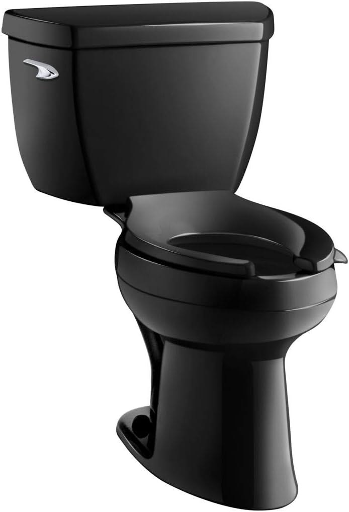 Kohler K-3519-7 Highline Classic Comfort Height Elongated Toilet with Left-Hand Trip Lever, Less Seat, Black.