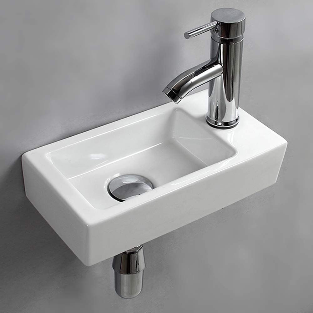 White Ceramic Vessel Sink Rectangle Compact Bathroom Sink Wall Mounted for Small Cloakroom Bathroom 365 x 250 x 105mm(Style1).