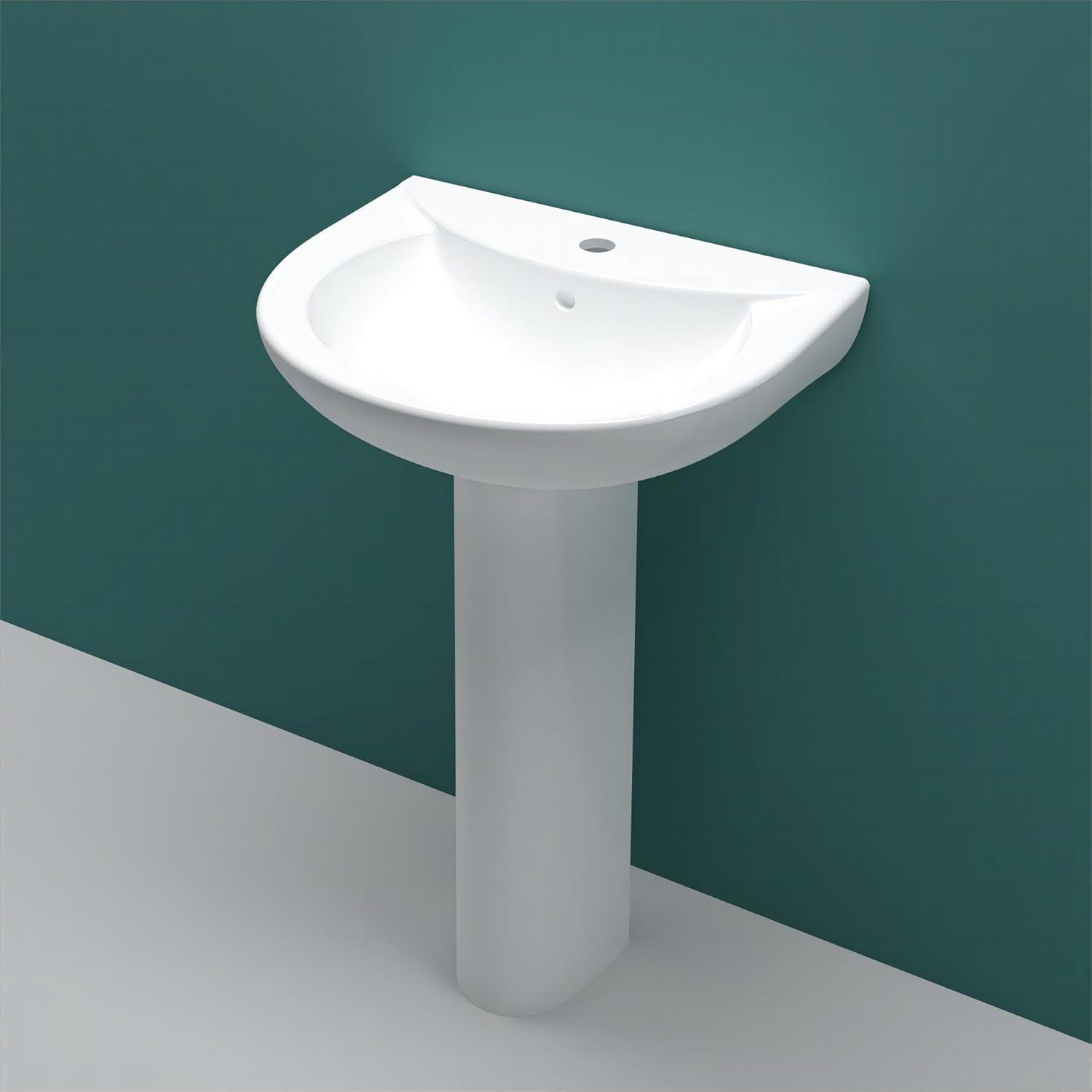 Sky Bathroom Single Tap Hole Ceramic Wash Basin Full Pedestal Sink White | 565 x 440mm.