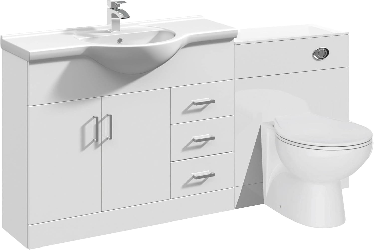 VeeBath Linx 1250 Vanity Unit Furniture Set, Wash Basin Bathroom Sink, WC, Toilet Pan, Soft Close, Quick Release Toilet Seat with Concealed Cistern-White (Flat Pack).